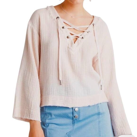 cloth & stone Tops - Anthropologie Cloth & Stone medium gauze lattice lace front tie top TLS1 2739
